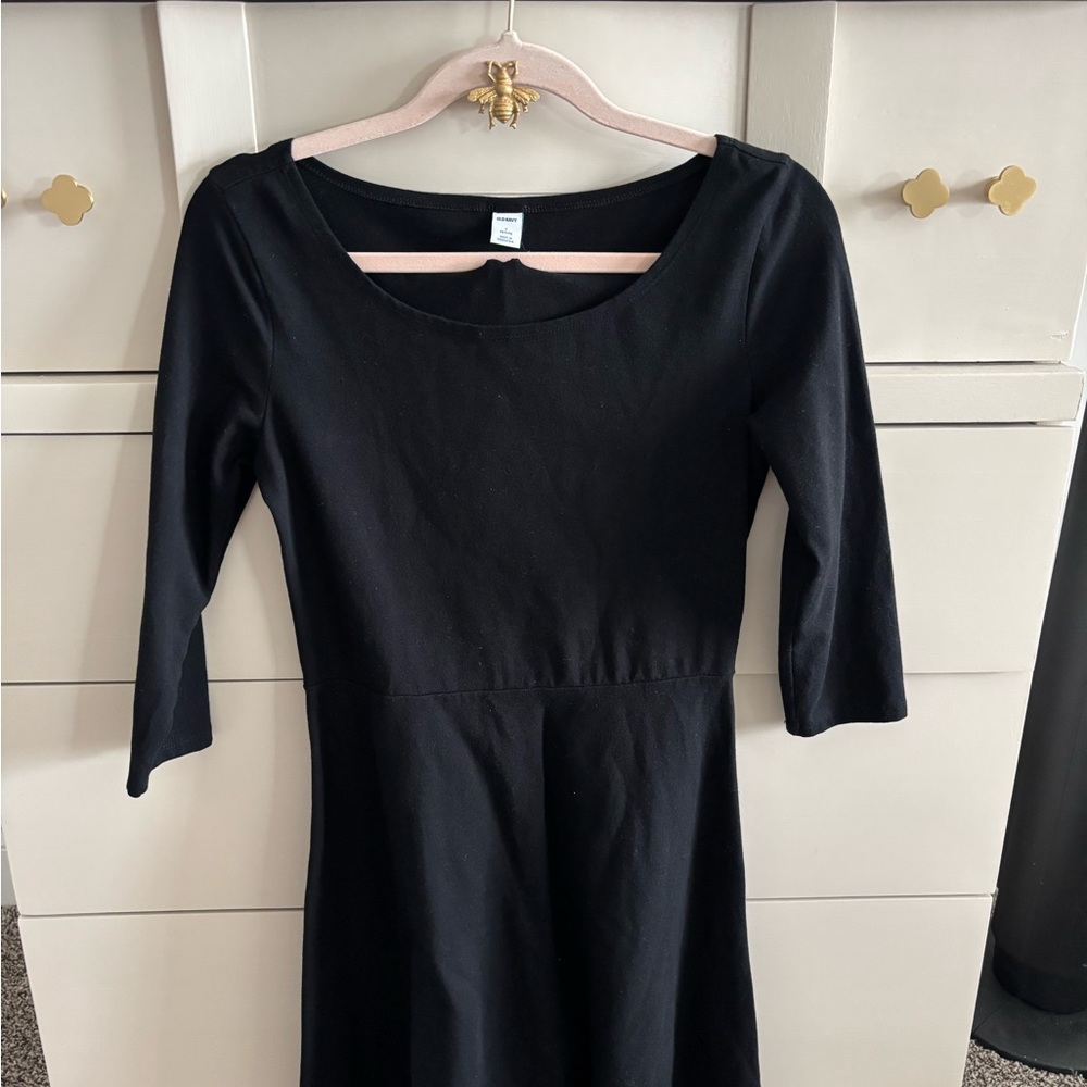 Old Navy Black Fit and Flare Dress 3/4 Sleeve Scoop Neck
